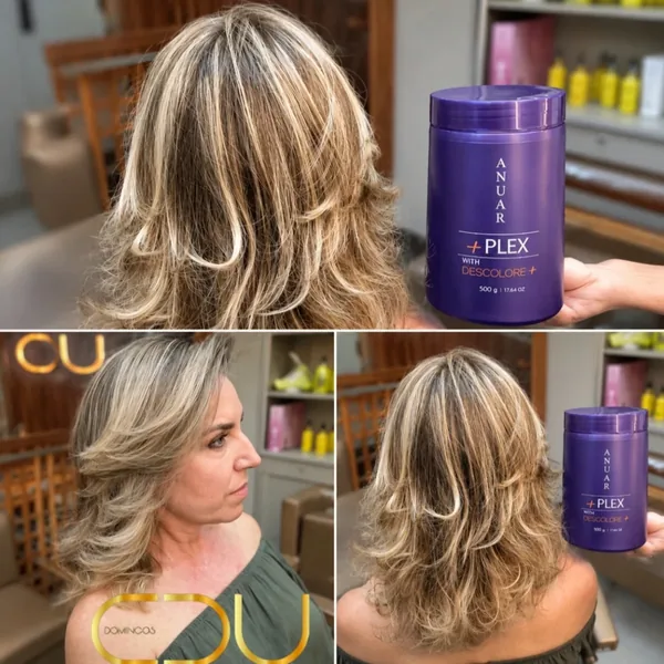 Antes e depois de mechas com pontos de luz
