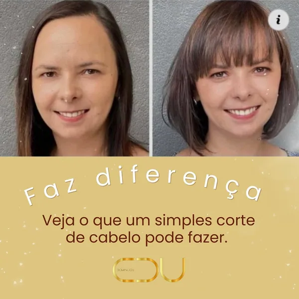Antes e depois de um corte com franja